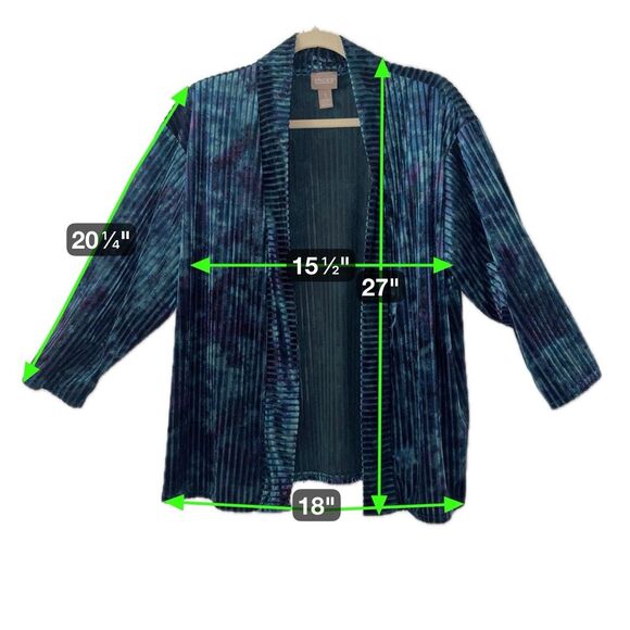 CHICOS Size 1 M Blue Purple Stripe Velvet Velour Kimono Open Topper Jacket - Picture 5 of 5